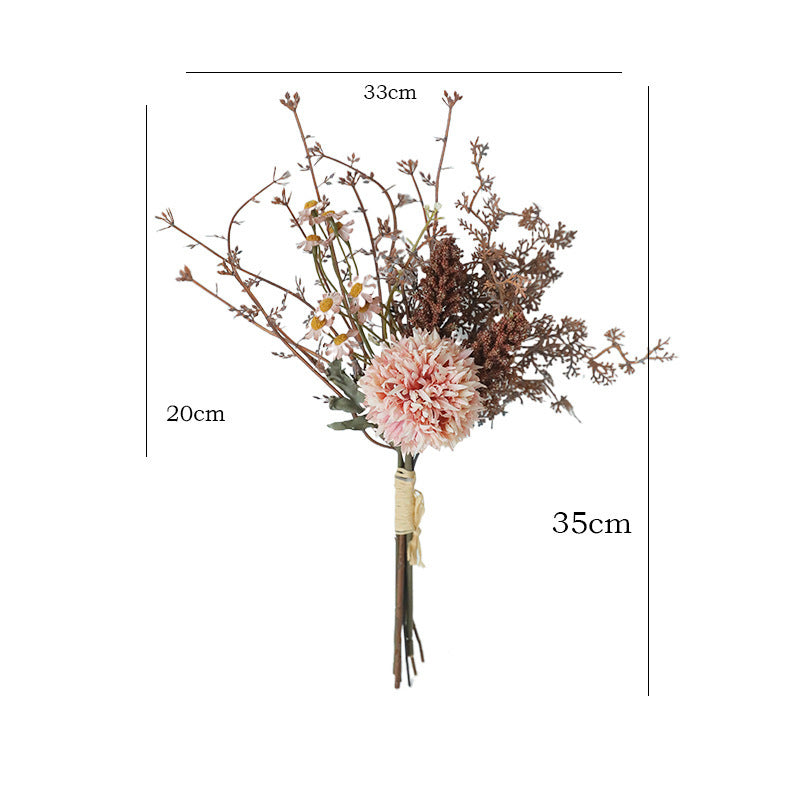 Artificial Dandelion & Wheat Ear Bouquet, Faux Floral Stems with Wheat and Billy Ball Accents, Wedding & Home Decor