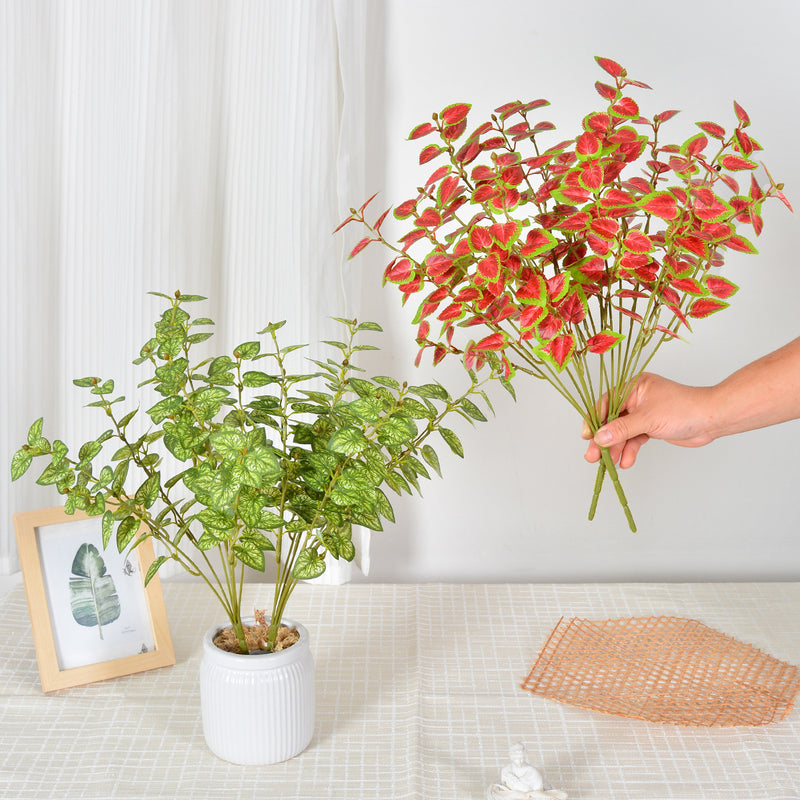 Artificial Caladium Leaf Bush, 7" Silk-Like Faux Greenery, Indoor Outdoor Decor