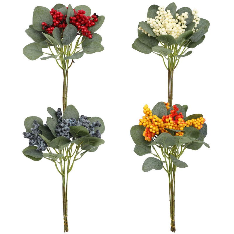 6 Pcs Artificial Holly Berry Stems with Green Leaves for Christmas Decoration