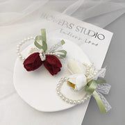 Romantic Marsala Artificial Velvet Tulips Wrist Corsage Bulk Quantity