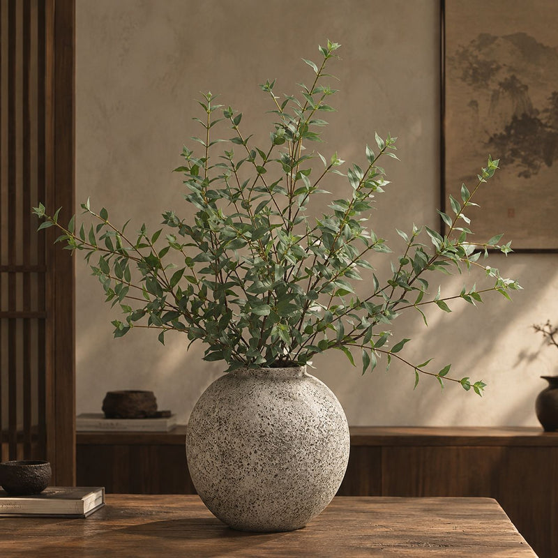 Artificial Eucalyptus Bush, Pointed-Leaf Faux Silk Branch, 33" Tall, for Home, Wedding, Hotel or Window Display