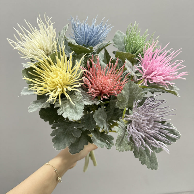 15" Artificial Eryngium Single Stem, Silk-Like Fabric, Wedding & Home Decor