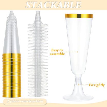 Bulk 25 Pcs Disposable Champagne Cups 2025 Crystal Clear Acrylic Toasting Flutes Non-Slip for Wedding Receptions&NYE Party Decor Wholesale