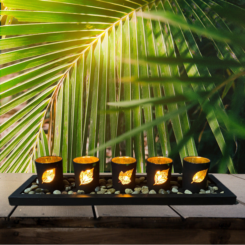 Bulk Hollow-out Candle Cup Set with Wooden Tray for Home Wedding Party Table Centerpiece Decor Wholesale