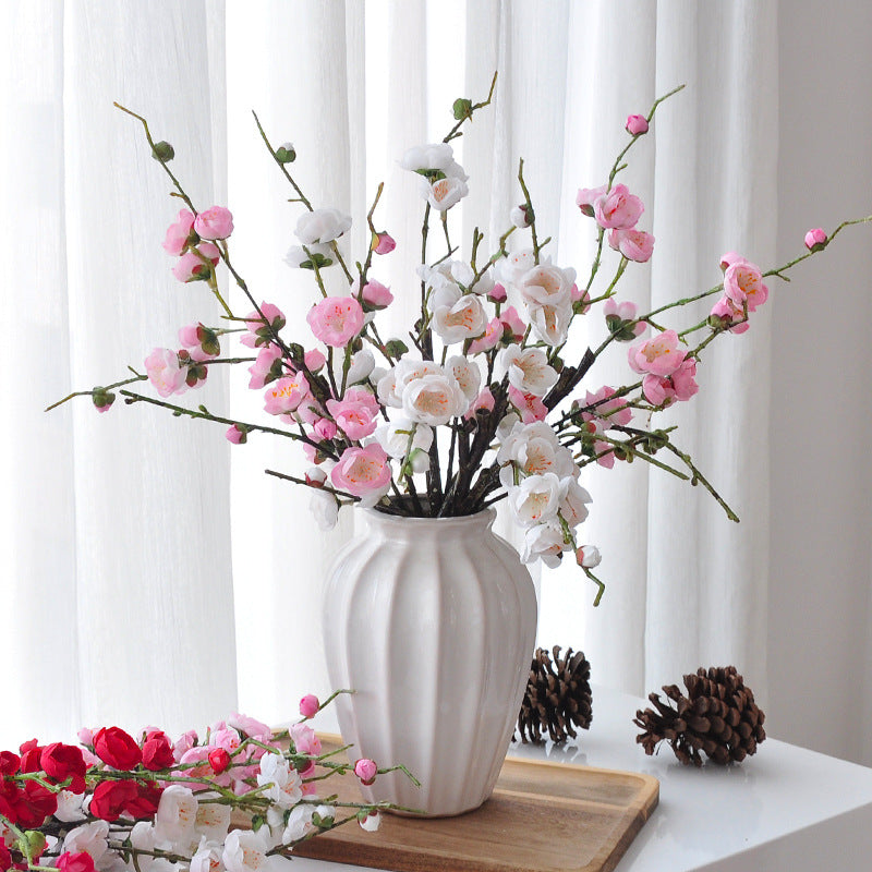 Artificial Wintersweet Branch, Single Stem with 26 Blooms, 19" Tall, Silk-Like Fabric, for Weddings, Home Decor, and Events