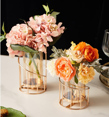 Bulk 1pc Golden Glass Flower Vase With Metal Frame Modern Geometric Candle Holders Wedding Home Decoration For Office Room Decor Home Decor Wholesale