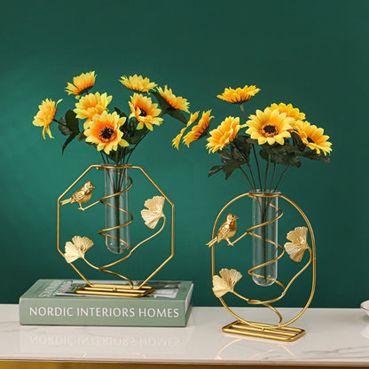 Bulk 1pc Elegant Ginkgo Leaf Metal Vase with Geometry Stand for Home Decor Flower Arrangements Wholesale