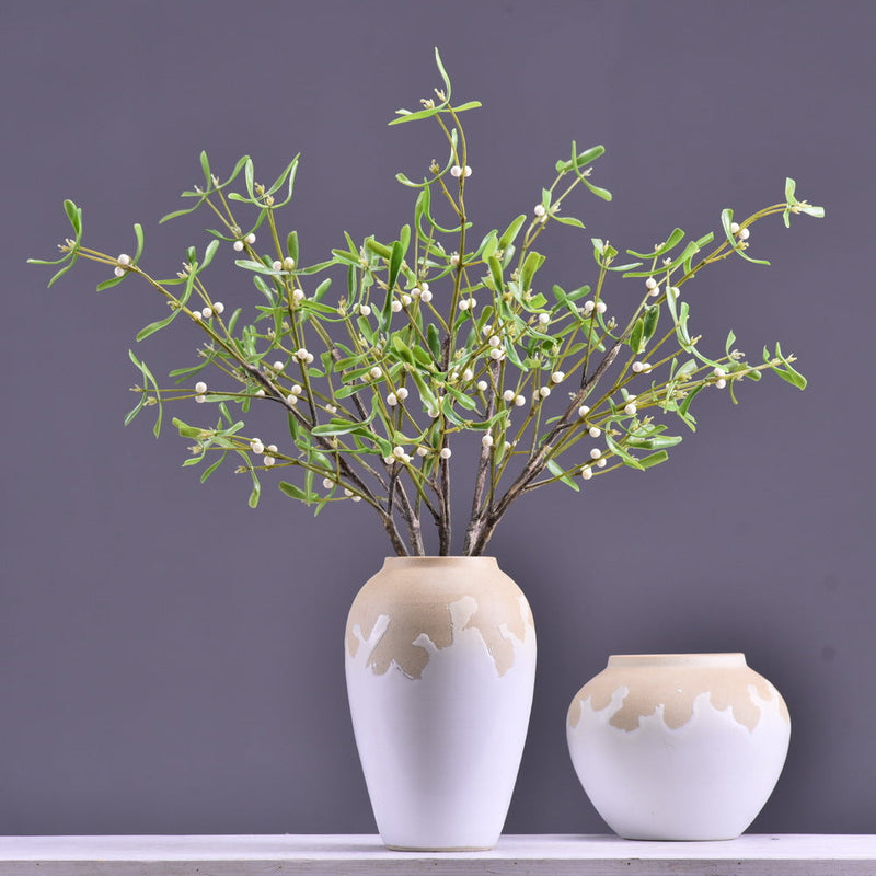 3 Pcs Artificial Mistletoe Stems with Leaf and Pearl Fruit, 12 Inch Winter Xmas Floral Arrangement