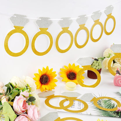 Engagement & Wedding Party Glitter Paper Diamond Ring Banner (16.4ft) - 3-Pack w/ Ribbon & Needle