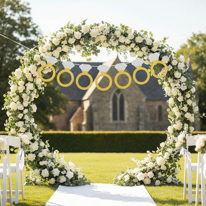 Engagement & Wedding Party Glitter Paper Diamond Ring Banner (16.4ft) - 3-Pack w/ Ribbon & Needle