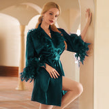 Customized Women's Feather Robe - Bridal Wedding Morning Gown Pajamas for Bridesmaids & Brides