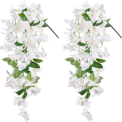 Premium 2 pcs Lifelike Silk Bougainvillea Hanging Vines - UV-Resistant Outdoor Artificial Flowers for Porch Decor Patio Balcony Accent