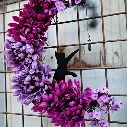 14 Inch Moon Cat Halloween Glowing Artificial Flower Rattan Wreath for Front Door, Bulk Wholesale