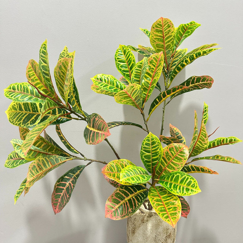 Artificial Croton Bush, 25" Realistic Fake Plant for Home Office Wedding Decor, Indoor Outdoor Use