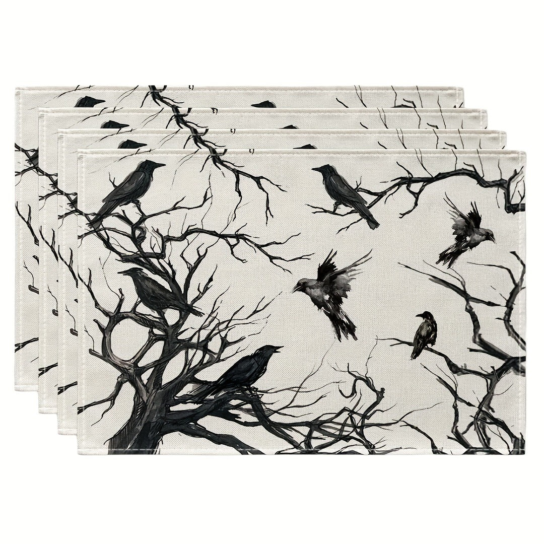 Halloween Black Crow Placemats | Spooky Dining & Home Decor Heat - Resistant Pads