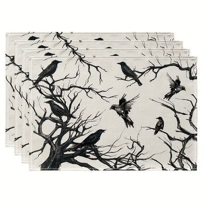 Halloween Black Crow Placemats | Spooky Dining & Home Decor Heat - Resistant Pads
