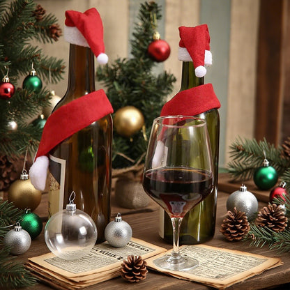 Christmas Wine Bottle Decor - Creative Non-Woven Scarf & Hat Set Festive Table Decoration