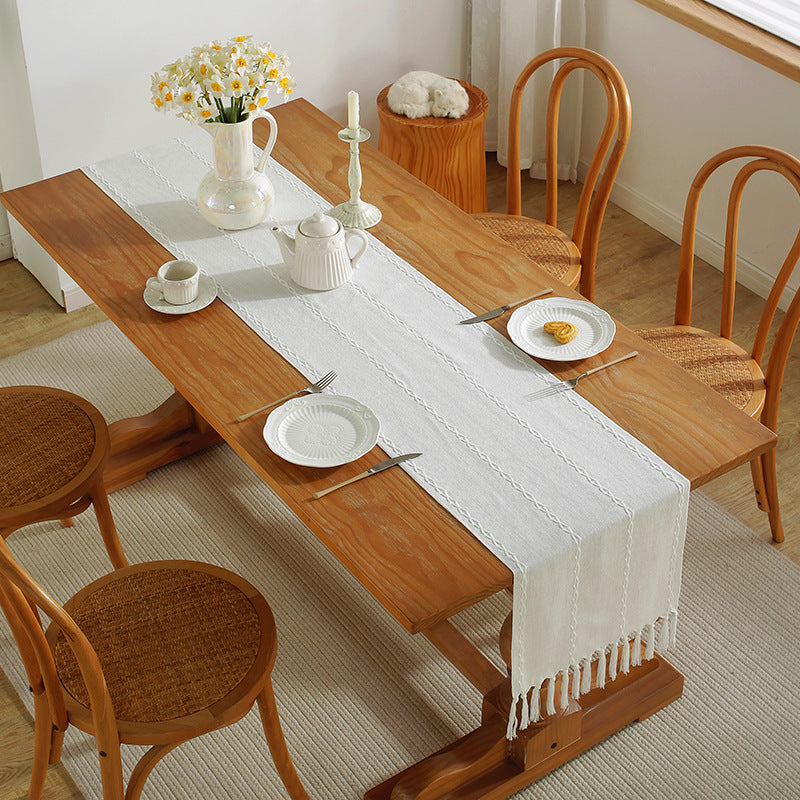 Bulk 2 Pcs Cotton Linen Table Flag with Hand-Tassels Home Long Table Runner for Weddings Party Home Decor Wholesale