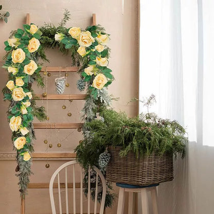 Bulk 5.6ft Silk Rose Garland UV Resistant Artificial Flowers Wedding Arch Draping Outdoor Garden Backdrop Party Ceiling Canopy Wrinkle Non-Toxic Wholesale