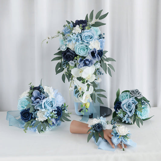 Bulk Blue Wedding Bouquets 2025 Silk Bride Bridesmaid Collections Hypoallergenic Florals Boho Beach Weddings Vintage Themes Wholesale