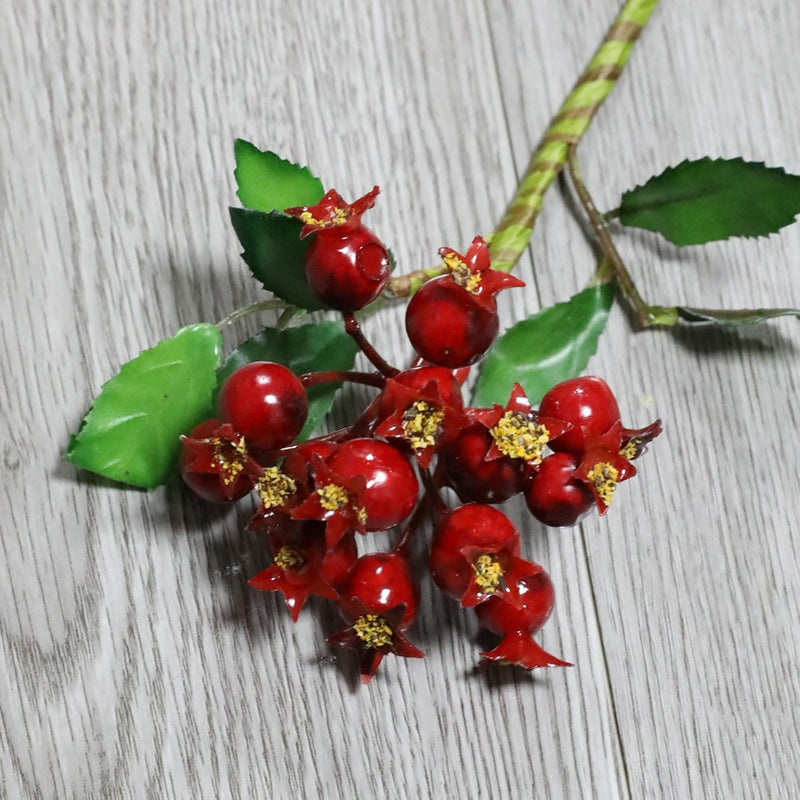 Artificial Pomegranate Fruit Bush with 14 Blooms, 10" Long, Plastic, for Home Decor, Weddings, Events