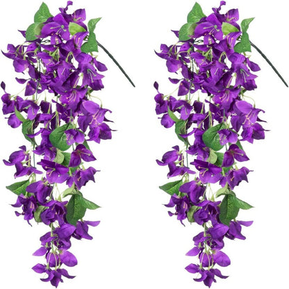 Premium 2 pcs Lifelike Silk Bougainvillea Hanging Vines - UV-Resistant Outdoor Artificial Flowers for Porch Decor Patio Balcony Accent