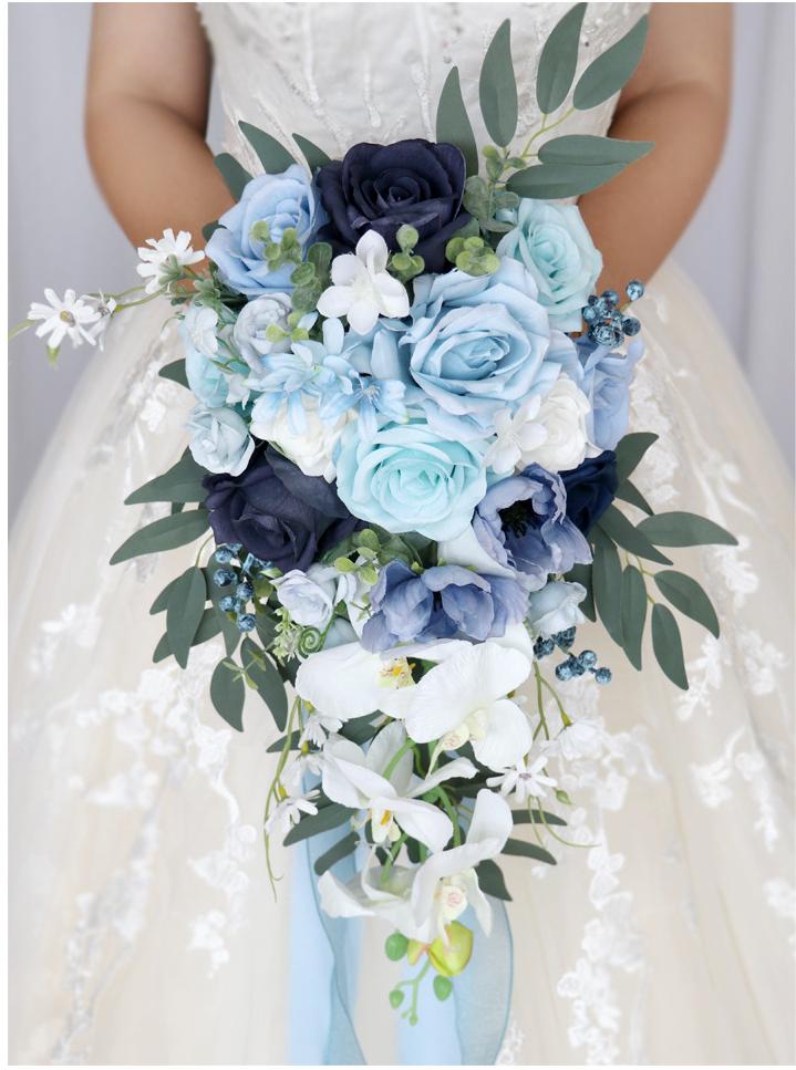 Bulk Blue Wedding Bouquets 2025 Silk Bride Bridesmaid Collections Hypoallergenic Florals Boho Beach Weddings Vintage Themes Wholesale