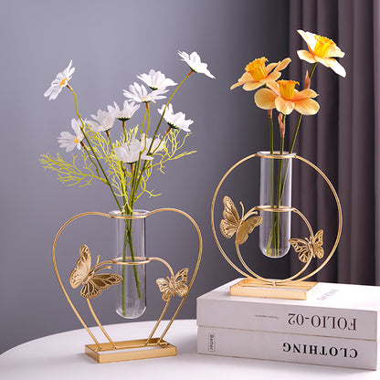 Gold Butterfly Glass Test Tube Vase - Luxury Home Decor for Living Room & Dining Table