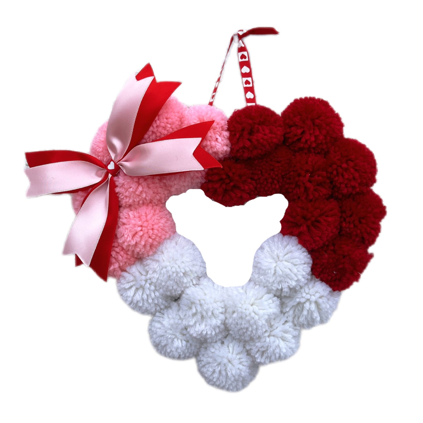 Valentine's Day Pom Pom Heart Wreath - Plush Indoor Decor for Home Proposal & Kids’ Room