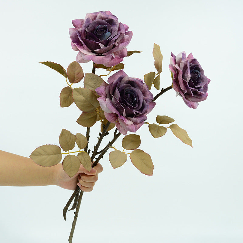 Artificial Rose Bouquet, Set of 3 Stems with Large 4.5" Silk-Like Blooms, 19" Long for Weddings, Home & Office Decor