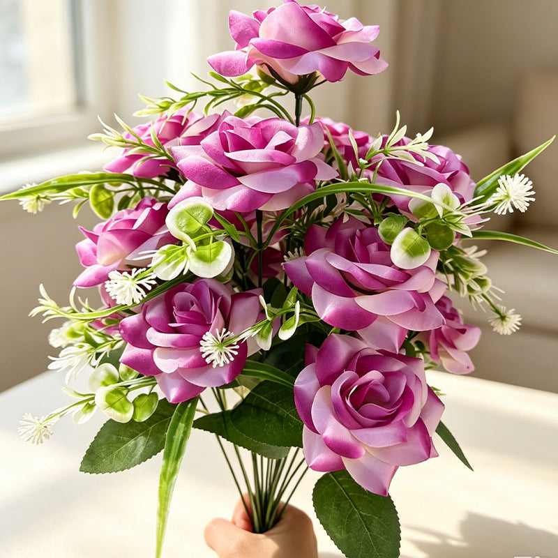 18-Bloom Artificial Rose Bush, 16" Tall, Realistic Faux Silk Roses for Wedding Decor, Home Styling, Events