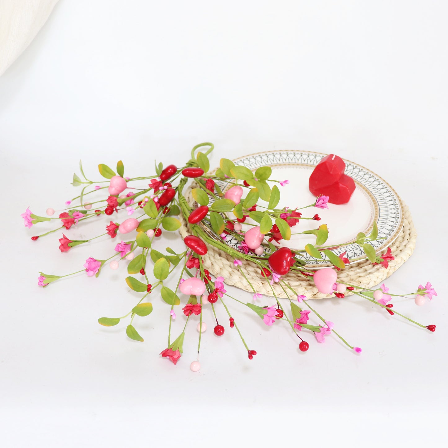 Valentine’s & Mother’s Day Paper Flower Heart Garland - 24 Inch | Handmade Wall Decor with Foam Berries