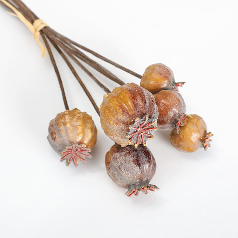 Artificial Poppy Pod Bouquet, Set of 6 Stems, 11" Tall, Foam Material, Rustic Farmhouse Decor for Home, Wedding, and Events