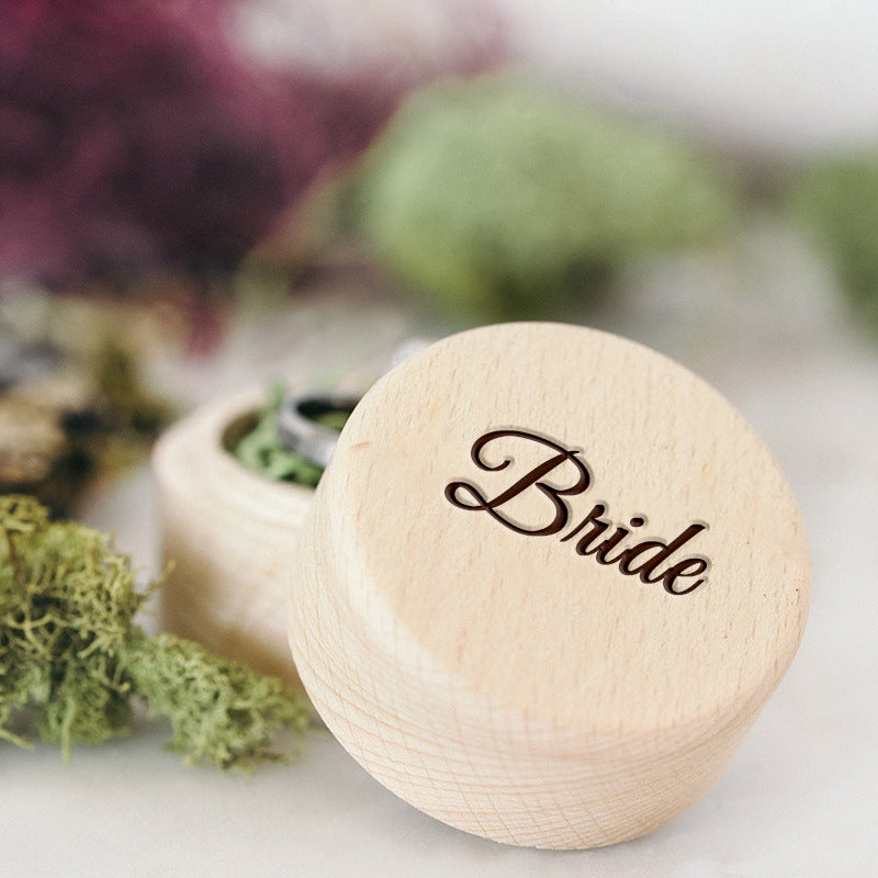 Laser Engraved Beechwood Ring Box - Bride & Groom Wedding Keepsake (2x1.6 Inches)