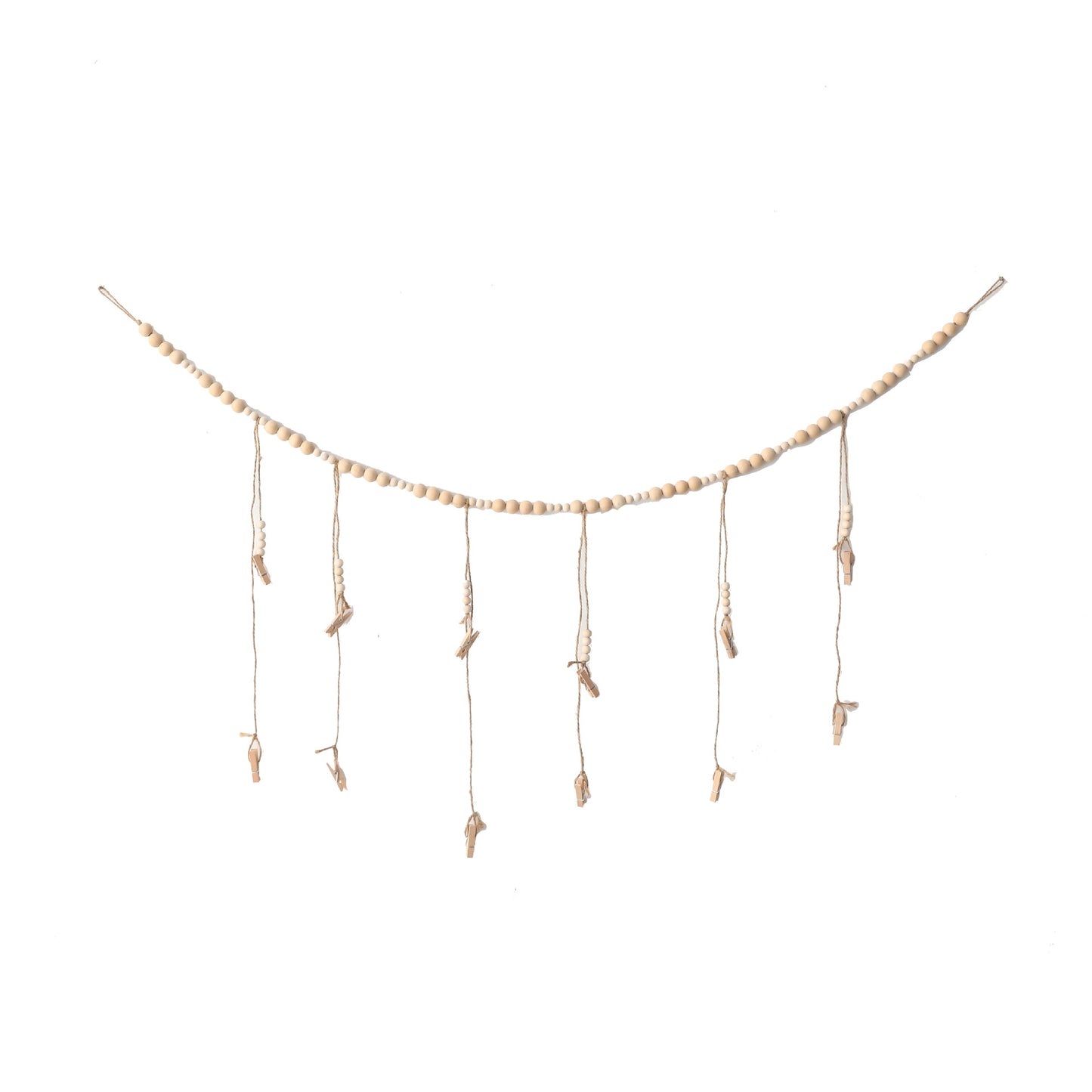 Photo Display Garland with Natural Wood Beads Jute Rope & Clips for Home Decor