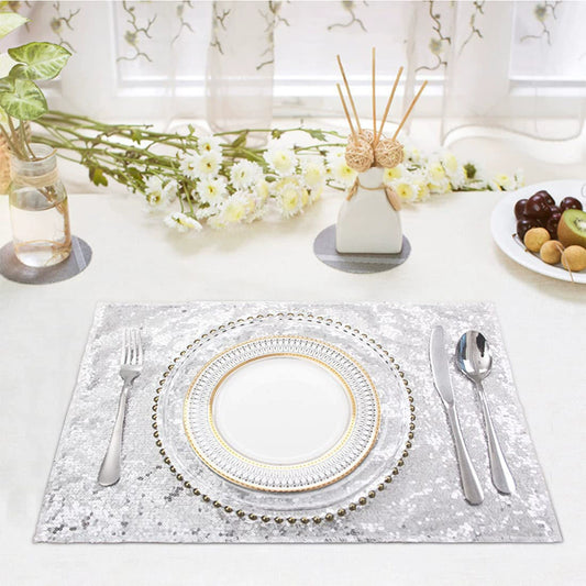 11.81 x 17.71 Inch Polyester Placemats with Sequin Embroidery, Solid Color Dining Table Mats, Stain-Resistant Washable Table Decor for Kitchen/Dining Room/Party