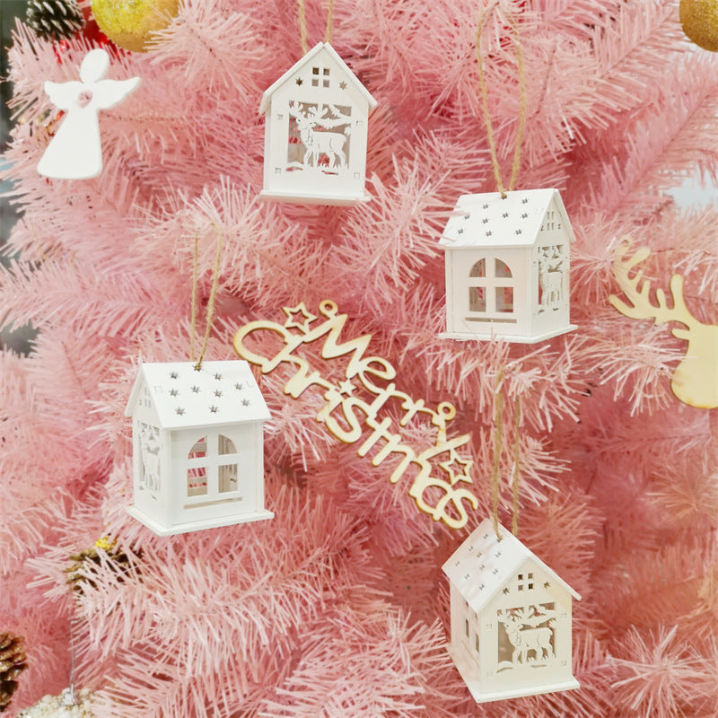 2.7 Inch Christmas Log Cabin with Elk Ornaments Bulk Artificial Holiday Decoration