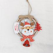 Wooden Hanging Christmas Decorations with Bell Santa Claus Snowman Elk, Bulk Xmas Tree Window Ornaments