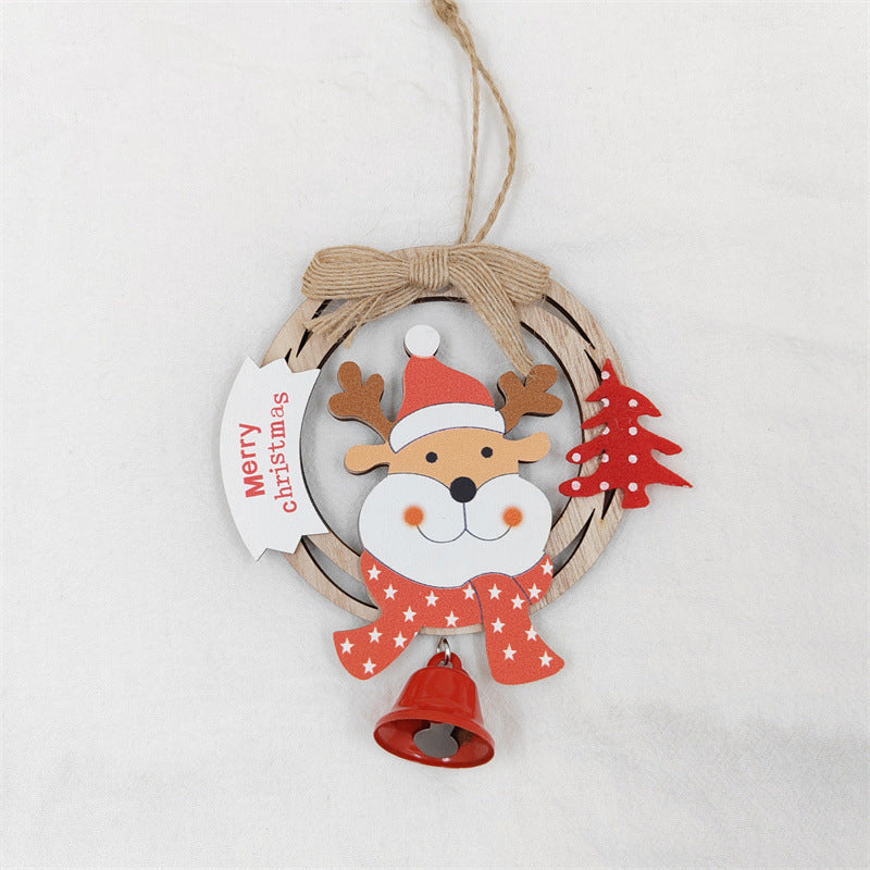 Wooden Hanging Christmas Decorations with Bell Santa Claus Snowman Elk, Bulk Xmas Tree Window Ornaments