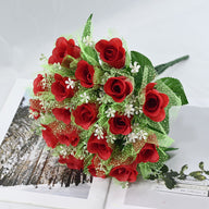 Bridal Wedding Bouquet: 18-Head Artificial Rose Bouquet with Tulle (Wedding Decor & Home Table Accent)