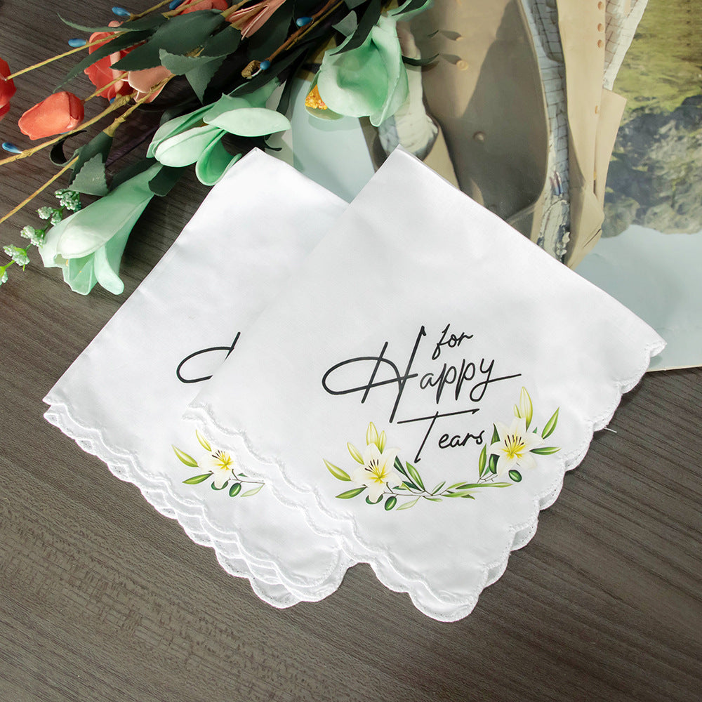 Wedding Handkerchief for Happy Tears - 11x11 Inch Crescent Tea Towel | Bride & Bridesmaids