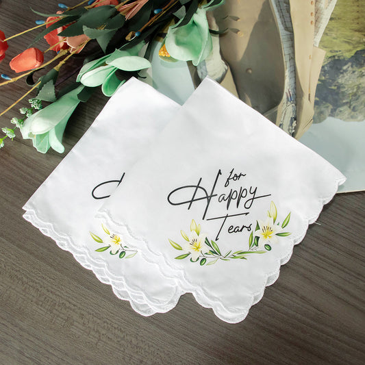 Wedding Handkerchief for Happy Tears - 11x11 Inch Crescent Tea Towel | Bride & Bridesmaids