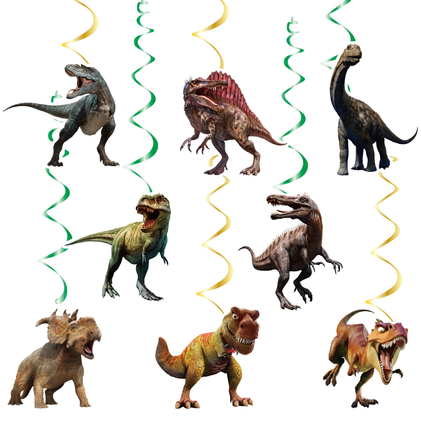 Dinosaur Birthday Party Decorations Set - Banner Cake Toppers Hanging Spirals for Kids’ Prehistoric Celebration