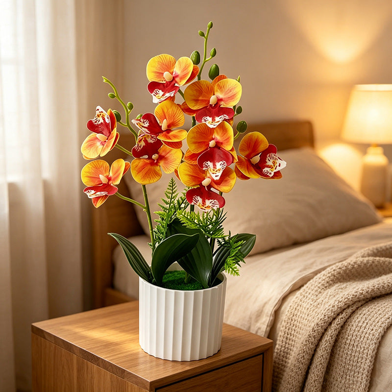 Potted Phalaenopsis Orchid with 9 Blooms, 12.4" Tall, Plastic, Includes Planter, for Home, Office, Weddings, and Events