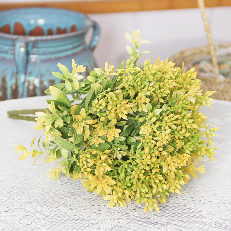 Artificial Kalanchoe Bush, 15 Branches, Plastic Faux Flower Greenery, Home, Wedding & Window Display Decor