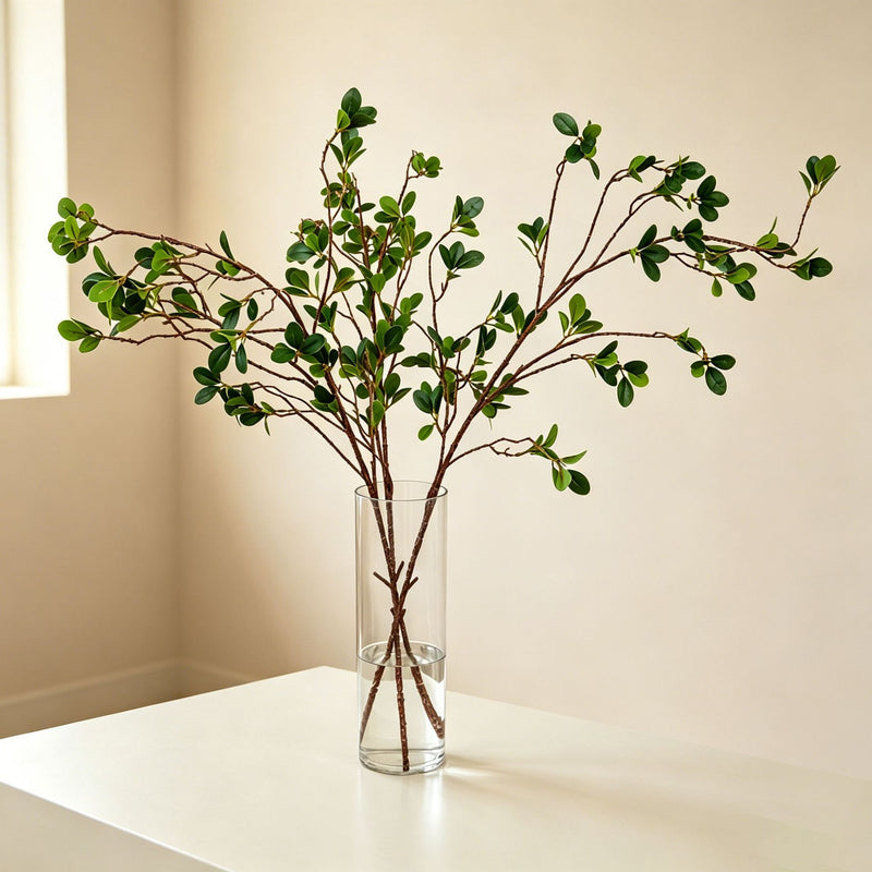 Artificial Ficus Leaf Branch, Single Stem Faux Greenery, Silk-Like Fabric, Nordic Style for Home, Wedding & Display