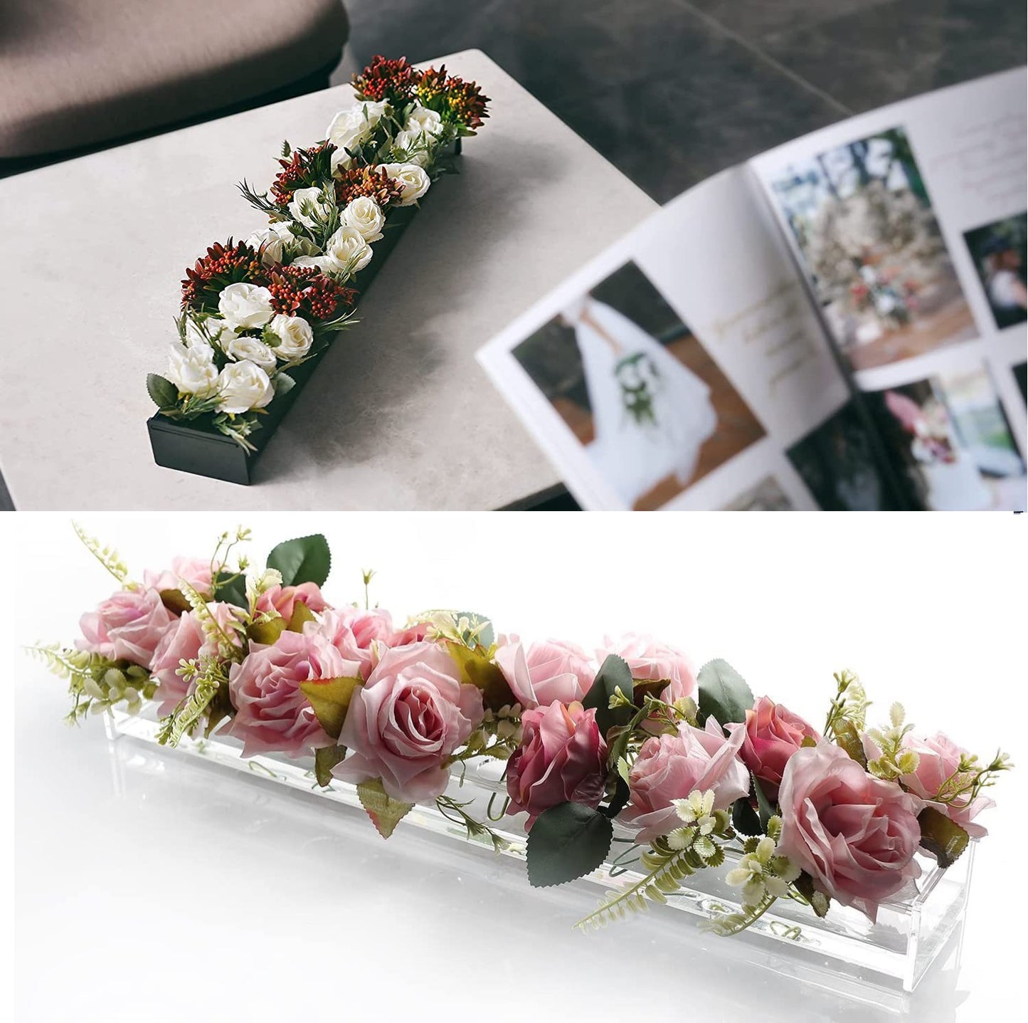 Bulk Clear Acrylic Flower Vase with 12 Holes Rectangular Floral Centerpiece Vase for Weddings Valentine's Day Dining Tables Home Decor Wholesale