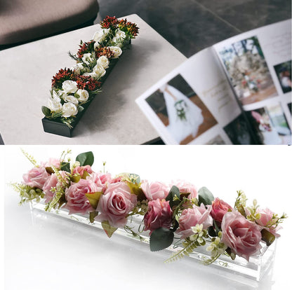 Bulk Clear Acrylic Flower Vase with 12 Holes Rectangular Floral Centerpiece Vase for Weddings Valentine's Day Dining Tables Home Decor Wholesale