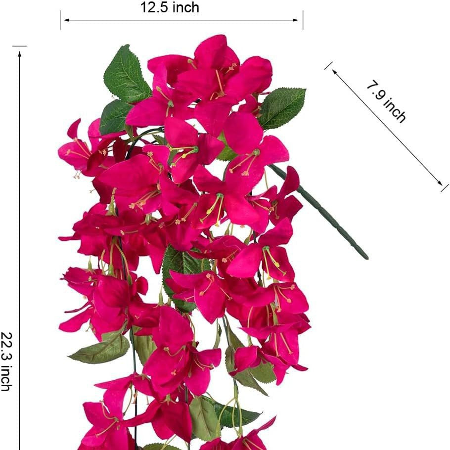 Premium 2 pcs Lifelike Silk Bougainvillea Hanging Vines - UV-Resistant Outdoor Artificial Flowers for Porch Decor Patio Balcony Accent