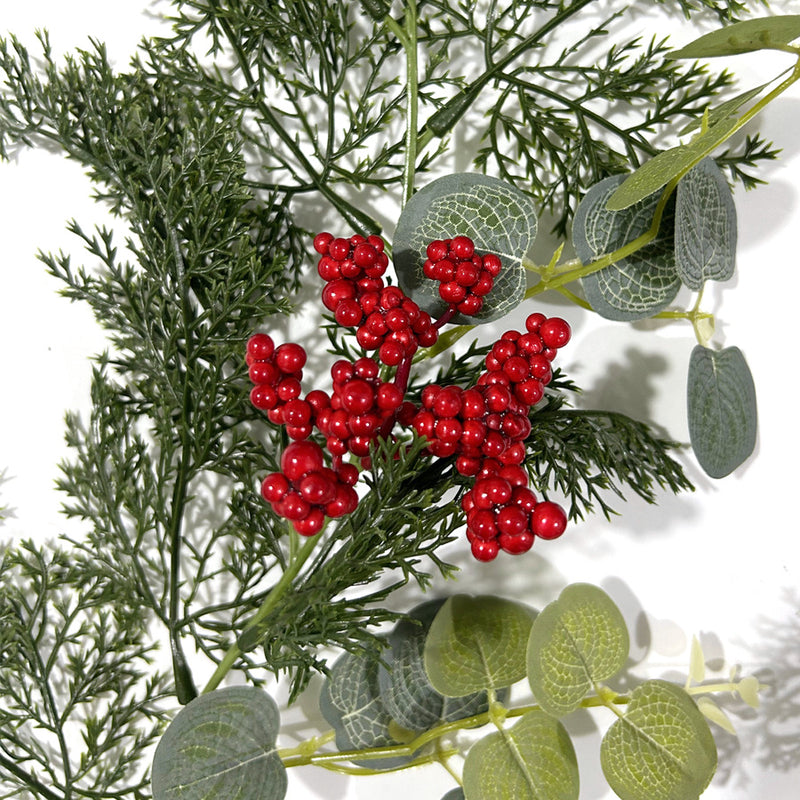 Artificial Christmas Garland Vine with Red Berries & Pine Needles, Plastic Hanging Greenery, Indoor Holiday Decor